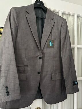 Steve Harvey Gray Plaid Two-Button Sport Coat